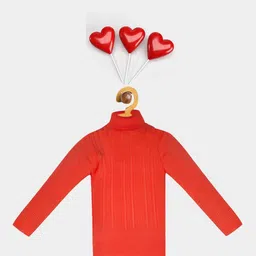 FABNEST Unisex Kids Red Self Design Turtle Neck Cable Knit Pullover-picture-25