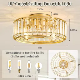 prop it up Fandelier, A golden crystal ceiling chandelier with fan bulb not included Chandelier Ceiling Lamp image 2