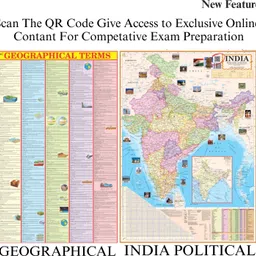 eoimarketing Pack of 2 India Political & Geographical Term Chart Map | 70x100 cm / 28x40 inch | 90 GSM Thick Paper | Extra Quality Print | New Edition with QR Code | SSC, UPSC & Competitive Exams Paper Print Paper Print image 2