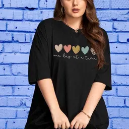 houseofcommon Women Printed Round Neck Cotton Blend Black T-Shirt image 4