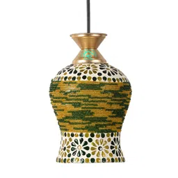 MFD HOME FURNISHING Green & Gold-Toned Textured Quirky Hanging Lamp image 4