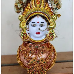 ANU ART AND CRAFT LAXMI MUKHOTA/FACE/MUKUT YELLOW-01 Decorative Showpiece - 15 cm image 3