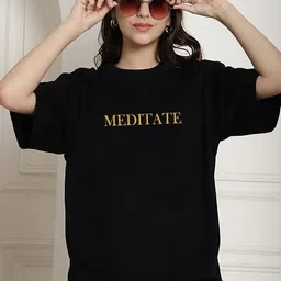 Women Graphic Print Round Neck Cotton Blend Black T-Shirt-image-15