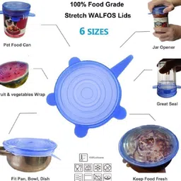 ablue clipper Microwave Safe Silicone Stretch Lids reuseable Flexible Covers 7 inch, 6 inch, 5 inch, 3 inch, 2 inch, 8.2 inch Lid Set, Pack of 6 image 4