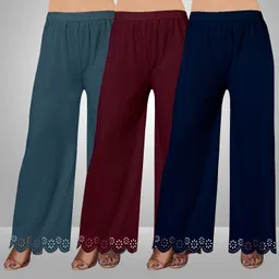 kiran impex Pack of 3 Women Straight Fit Multicolor Lycra Blend Trousers-picture-34