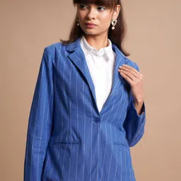 tokyo talkies Women Striped Single Breasted Casual Blazer-picture-23