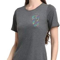 szn Women Printed Round Neck Polyester Grey T-Shirt image 3
