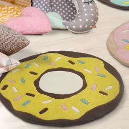 Yellow Abstract Wool 3 ft x 3 ft Kids Carpet by Little Looms image 1