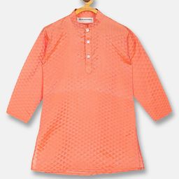 Sethukrishna Boys Orange Ethnic Motifs Thread Work Jacquard Kurta-picture-19