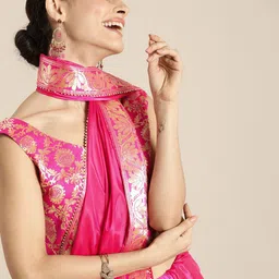 Sangria Pink & Gold-Toned Woven Design Border Saree-picture-8