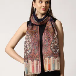 SWI Stylish Paisley Motifs Woven Design Woolen With Fringed Border Shawl-image-7