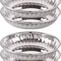 shini lifestyle Steel Bowl Set, steel plate, Vati Katori Halwa Plate for Serving Dish Dinner Quarter Plate image 3