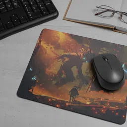 ARTOLIC concept man looking giant robot with burning city Mouse Pad for Office Non Slip Base Mousepad image 3