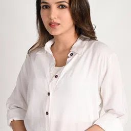 the trending company Women Oversized Fit Solid Spread Collar Casual Shirt image 4