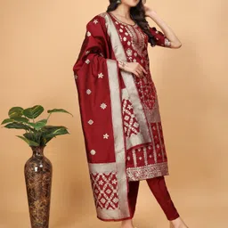 shree hari fab Unstitched Art Silk Kurta & Palazzo Material Self Design image 4