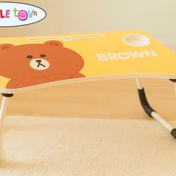 my little town Brown Teddy Kids Study Table |Portable Laptop Table Foldable | Lapdesk Teddy Wood Portable Laptop Table image 4