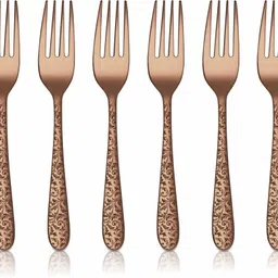 shri & sam Jasmine Rose Gold PVD Coating with Laser Tea Fork Stainless Steel Cutlery Set-picture-10
