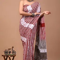 Printed, Blocked Printed, Hand Painted Daily Wear Pure Cotton Saree-image-21