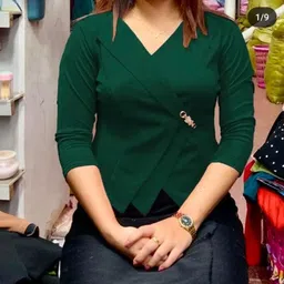 enaya fashion Casual Regular Sleeves Solid Women Dark Green Top-picture-27