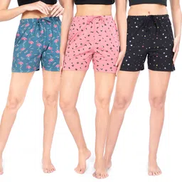 ariel Pack of 3 Printed Women Multicolor Basic Shorts-picture-26