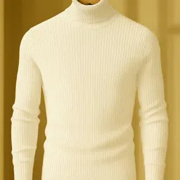madilyn Men Solid Turtle Neck White Sweater-picture-46