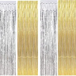 dinipropz Multicolor Gold And Silver Foil Metallic Tinsel Fringe Curtains for Birthday-picture-38
