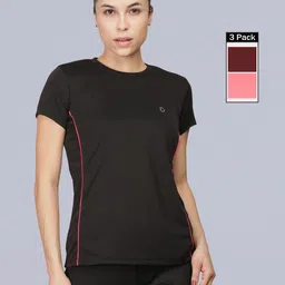 dollar Pack of 3 Microfiber Anti Bacterial Sports Women Solid Crew Neck Polyester Multicolor T-Shirt-picture-35