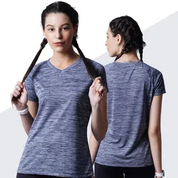 pranera Women Printed V Neck Viscose Rayon Blue T-Shirt-picture-12