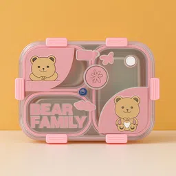 vrjk Kawaii Bear Family 3 Compartment Stainless Steel Lunch Box With Spoon & Fork A66 3 Containers Lunch Box-picture-28