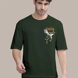 bullmer Men Printed, Typography Round Neck Cotton Blend Dark Green T-Shirt-picture-12