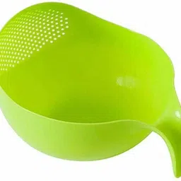 easy ship Plastic Cereal Bowl Rice Bowl, Vegetable Fruit Washing Bowl With Handle (Green) image 2