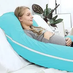 ag pro comfort J-Shaped Pregnancy Pillow | Body & Lumbar Support with Cotton Zippered Cover Polyester Fibre Solid, Stripes Pregnancy Pillow Pack of 1 image 2