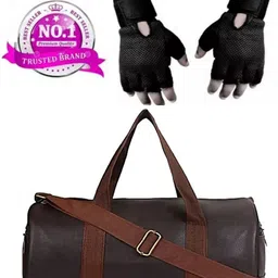 ananya enterprises 15 L Gym Duffel Bag - Combo set of Gym bag Polyester and high qualtiy Gloves (Black, Free Size) - Brown-picture-15