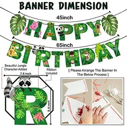 zyozi Jungle Safari Happy Birthday Decoration Kids,Animal Birthday Party Decoration Banner with Cup Cake Topper and Jungle Swirls for Boy Birthday 1st 2nd 3rd 16th 18th 21st (Pack of 17) image 3