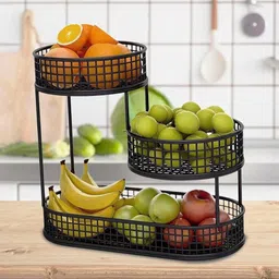 prime krafts 3 Tier Unique Design Countertop Storage Organizer for Home and Kitchen, Iron Fruit & Vegetable Basket image 4