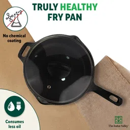 the indus valley Super Smooth Cast Iron Fry Pan/Skillet With Glass Lid - 8 inch Fry Pan 20.3 cm diameter with Lid 1.3 L capacity image 3