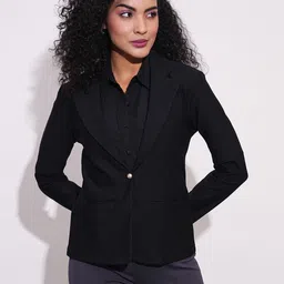 Women Solid Single Breasted Formal Blazer-image-94
