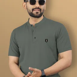 vebnor Men Solid Mandarin Collar Polyester Green T-Shirt-picture-25