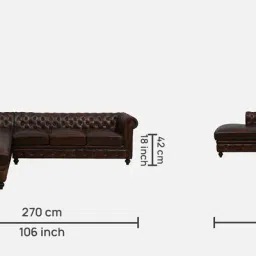 amberville from pepperfry Miceli Leather RHS Sectional 3 Seater Sofa In Brown Finish image 2
