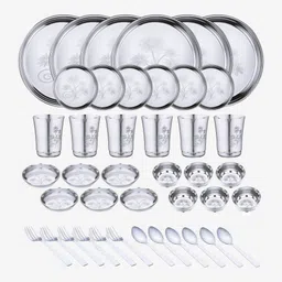 limetro steel Pack of 42 Stainless Steel Laser Printed Flawer Design (Serves 6) Dinner Set-picture-23