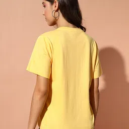 the dry state Women Printed Round Neck Pure Cotton Yellow T-Shirt image 2