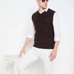 duke Men Self Design V Neck Brown Sweater image 5