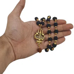 rudra gems jewellery Most Demanded Shiv Symbol Dotted Locket Pendant With 5 Mukhi Rudraksha Mala Gold-plated Beads Brass, Wood Locket image 2