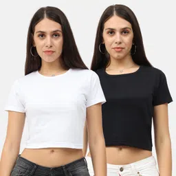 fleximaa Pack of 2 Casual Regular Sleeves Solid Women White, Black Top image 1