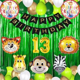 No 13 Gold Balloon with Jungle Theme Birthday Decoration Kit Items Set for Kids-image-5