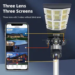 ELEKTRO WELT 4G SIM Solar Street light 3 lens full hd Camera / PIR/ night vision/ip 66/Remote Security Camera image 2