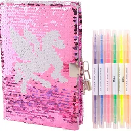 tinker squad Sparkly Sequin Unicorn Diary with Lock | Notebook and Pen Set for Kids & Teens Regular Notebook Ruled 160 Pages-picture-28