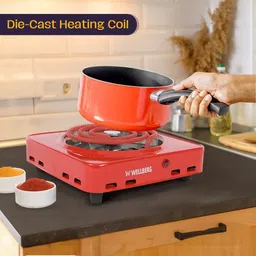 wellberg Electric Hot Plate Cooktop 1000W | Shockproof, Compact, Energy Efficient | Red Electric Tandoor image 5