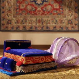 r d handicraft Thakur ji Bed, Laddu Gopal ji Bed, Bal Gopal ji Bed With Mosquito Net Silk All Purpose Chowki-picture-30