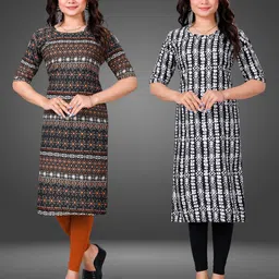 mobhisa Pack of 2 Women Printed Crepe Straight Kurta-picture-14